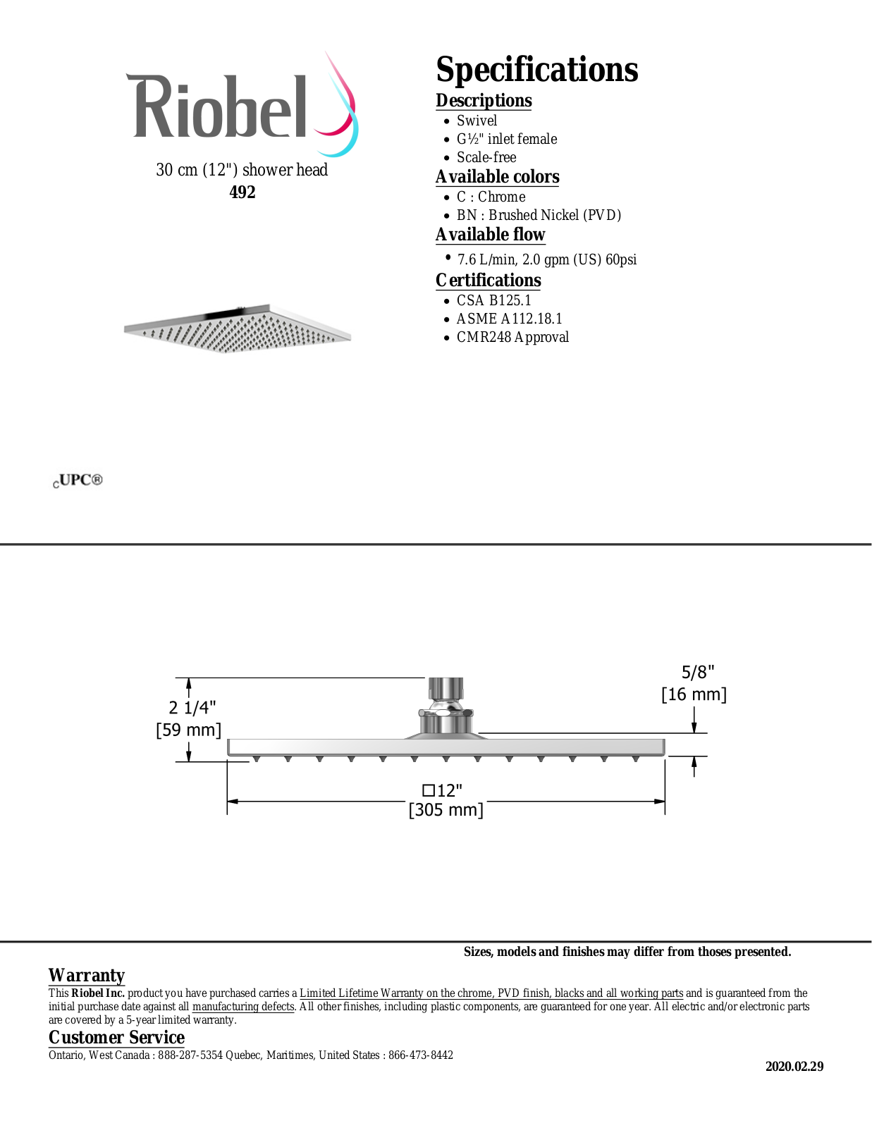 Riobel 492BN Specifications - ManualMachine.com
