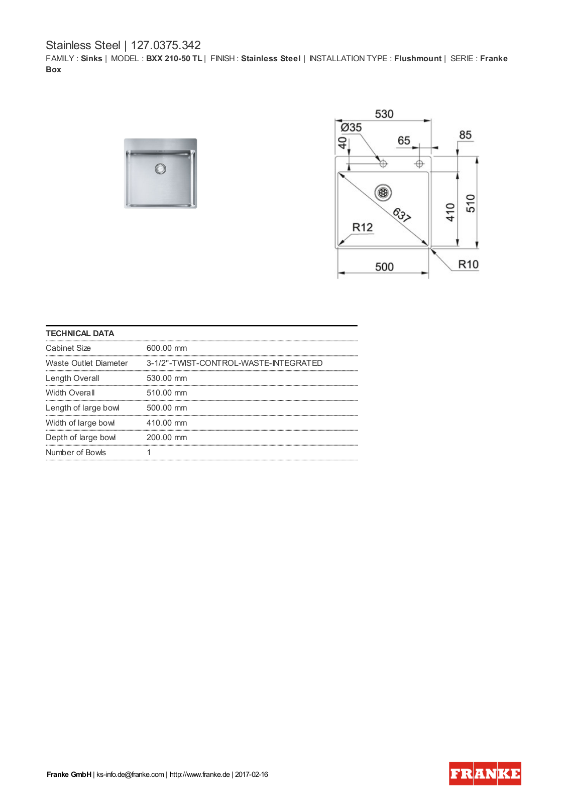 Franke 127.0375.342 Service Manual