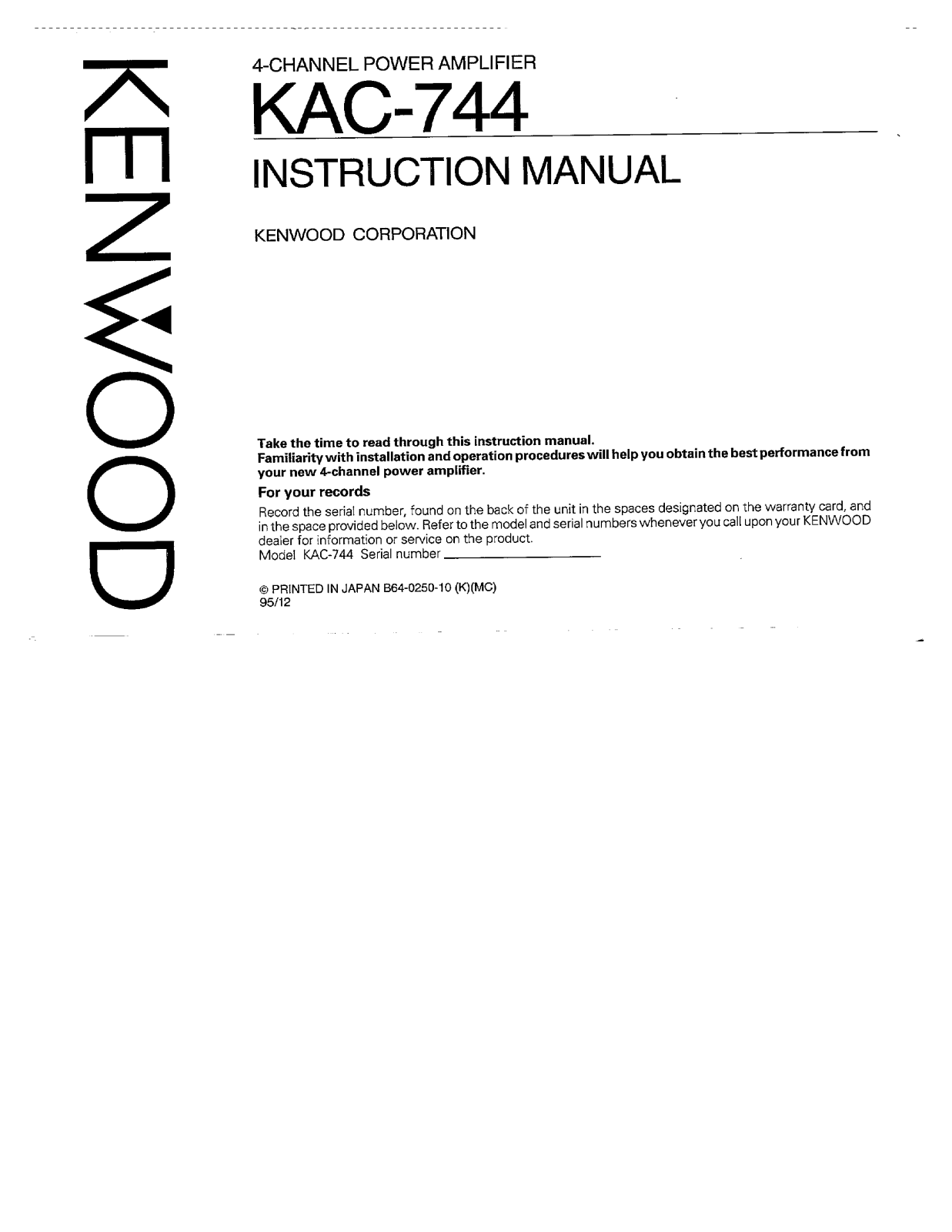 Kenwood KAC-744 Owner's Manual