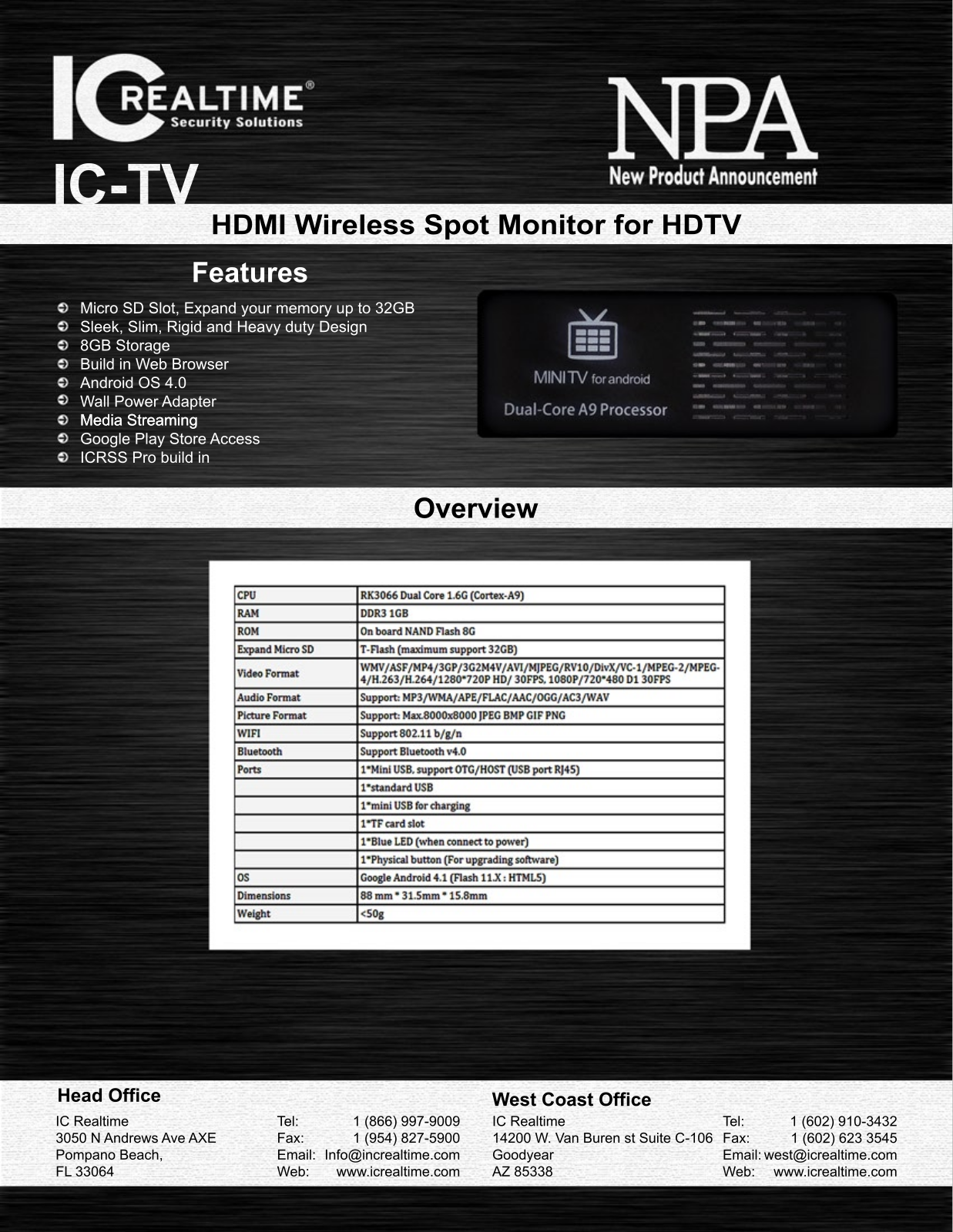 ICRealtime IC-TV Specsheet