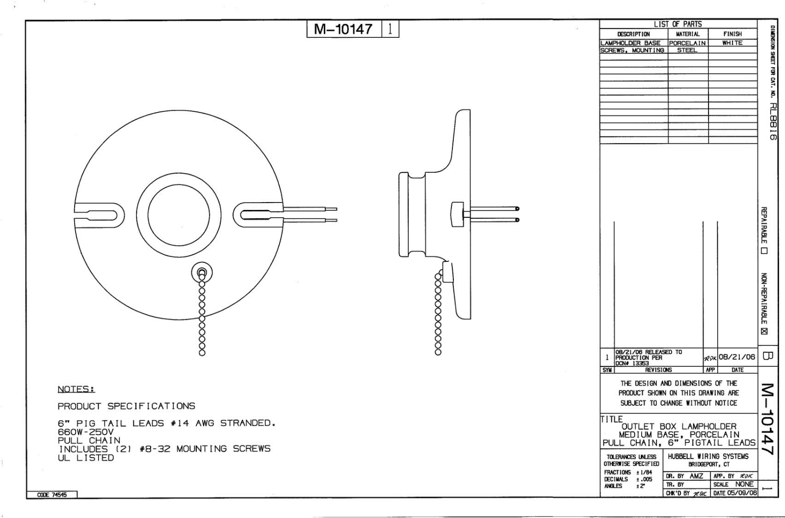 Hubbell RL8816 Reference Drawing