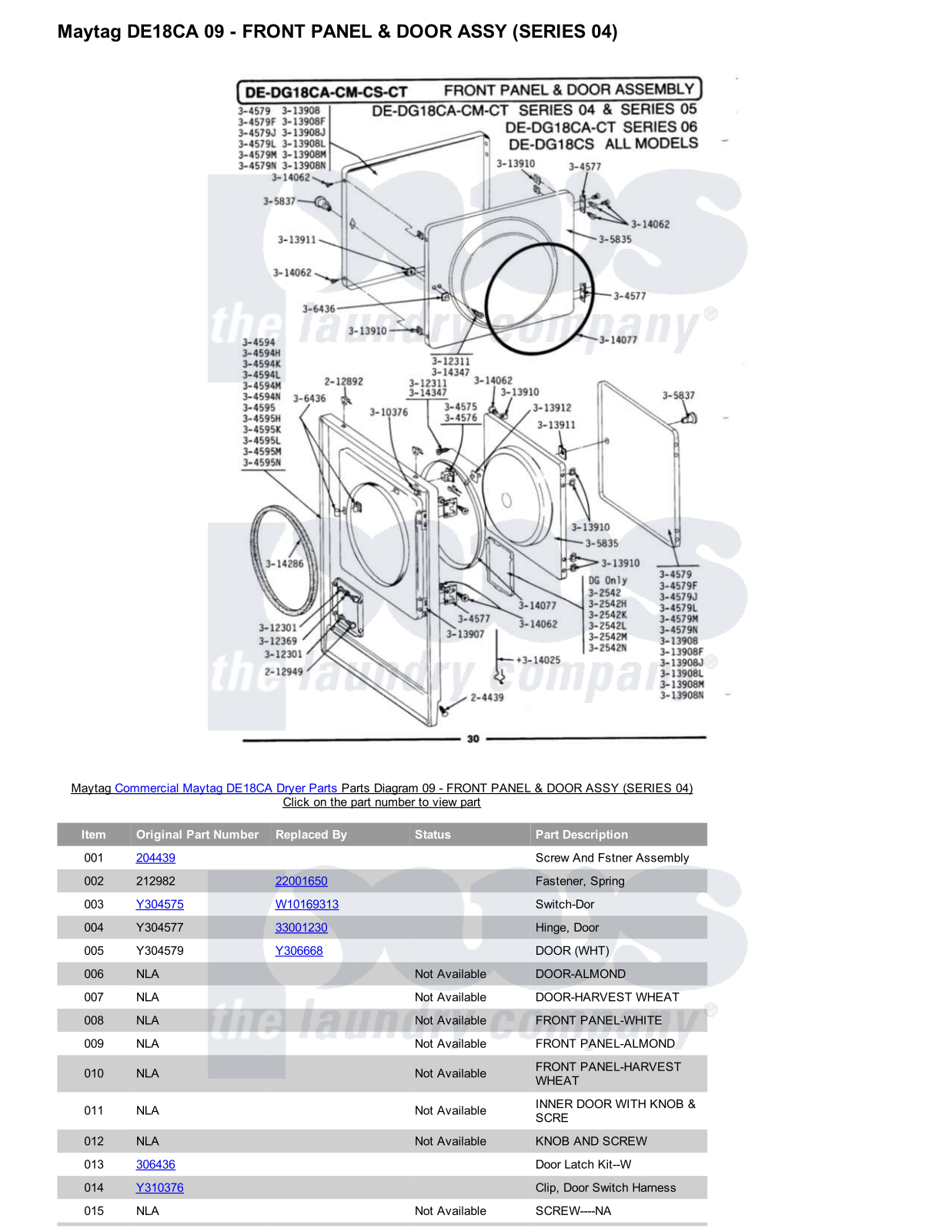 Maytag DE18CA Parts Diagram