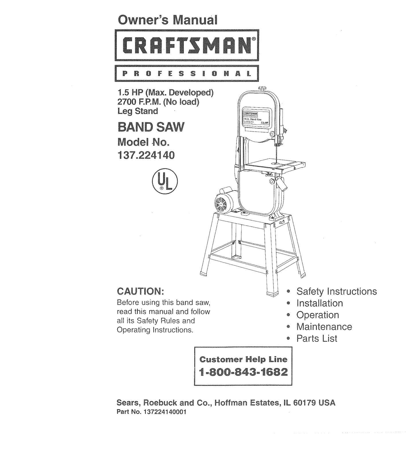 Craftsman 137224140 Owner’s Manual