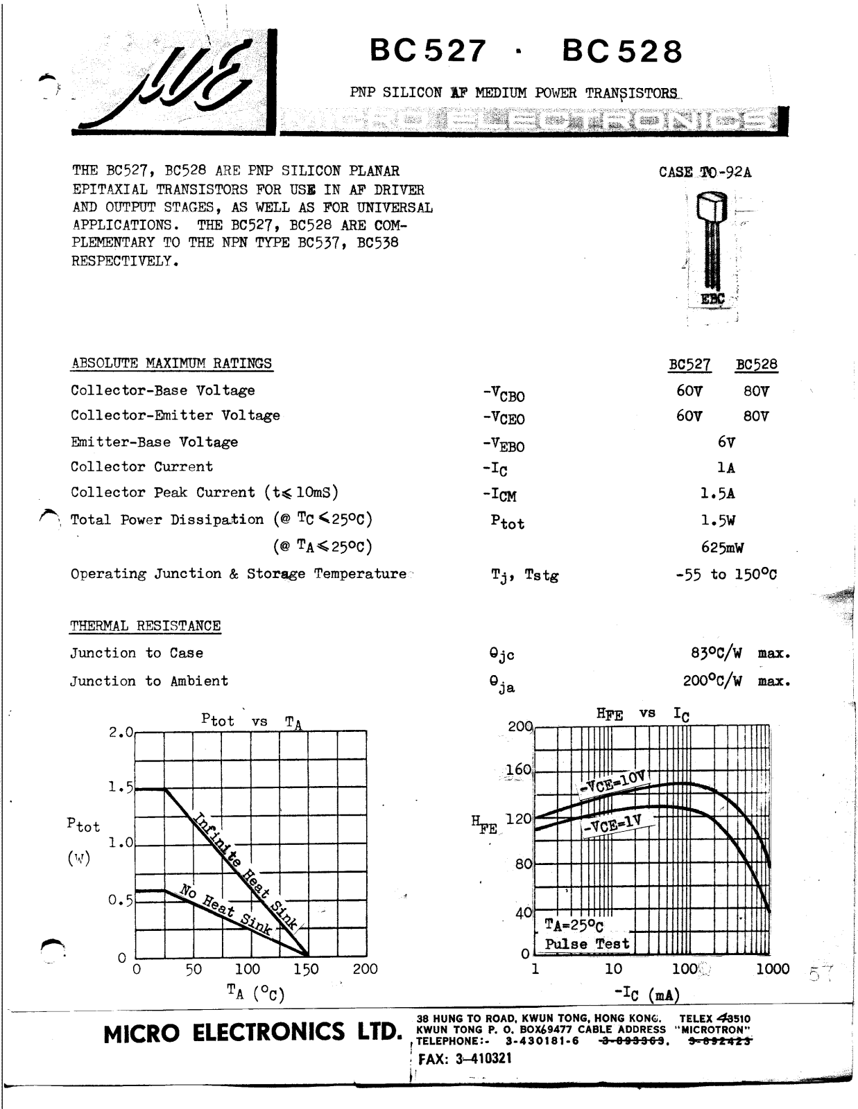 ME BC528, BC527 Datasheet