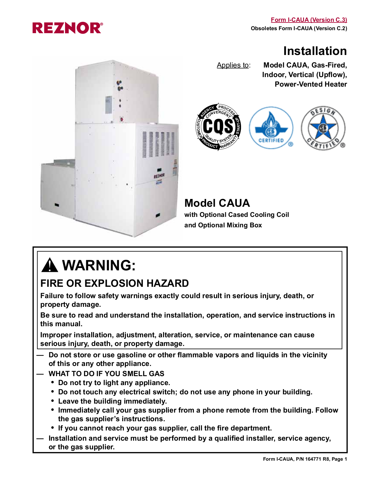 Reznor CAUA User Manual