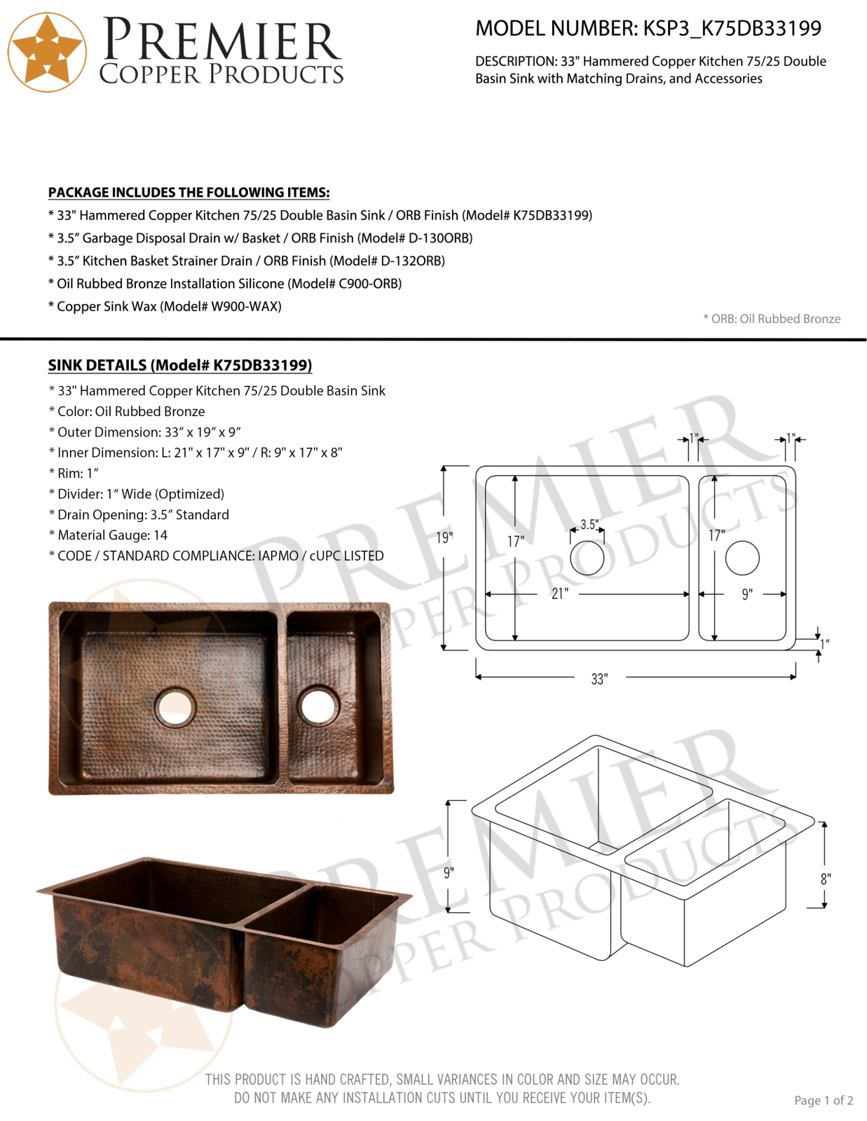 Premier Copper Products IER1565 Specifications - ManualMachine.com