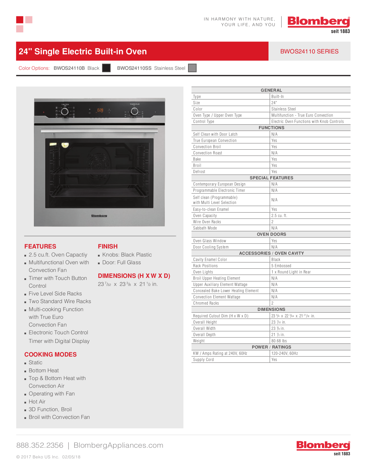 Blomberg BLRECTWODW11 Specs