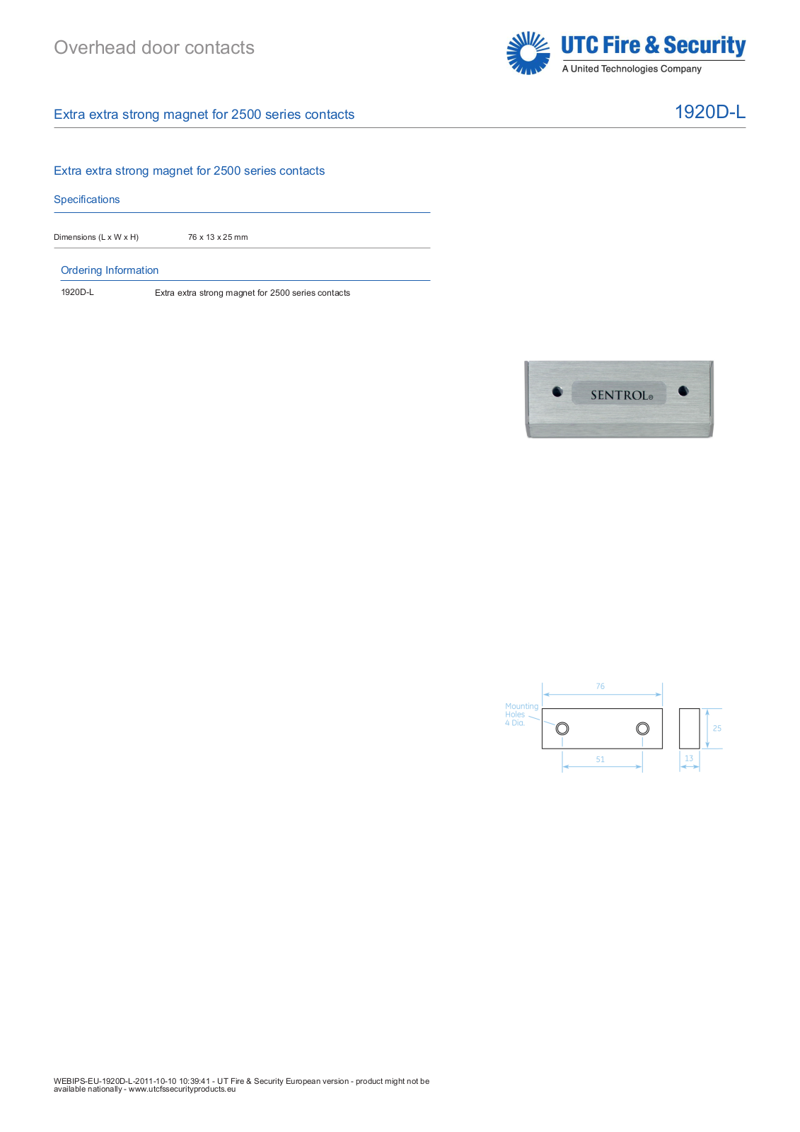 Interlogix 1920D-L Specsheet