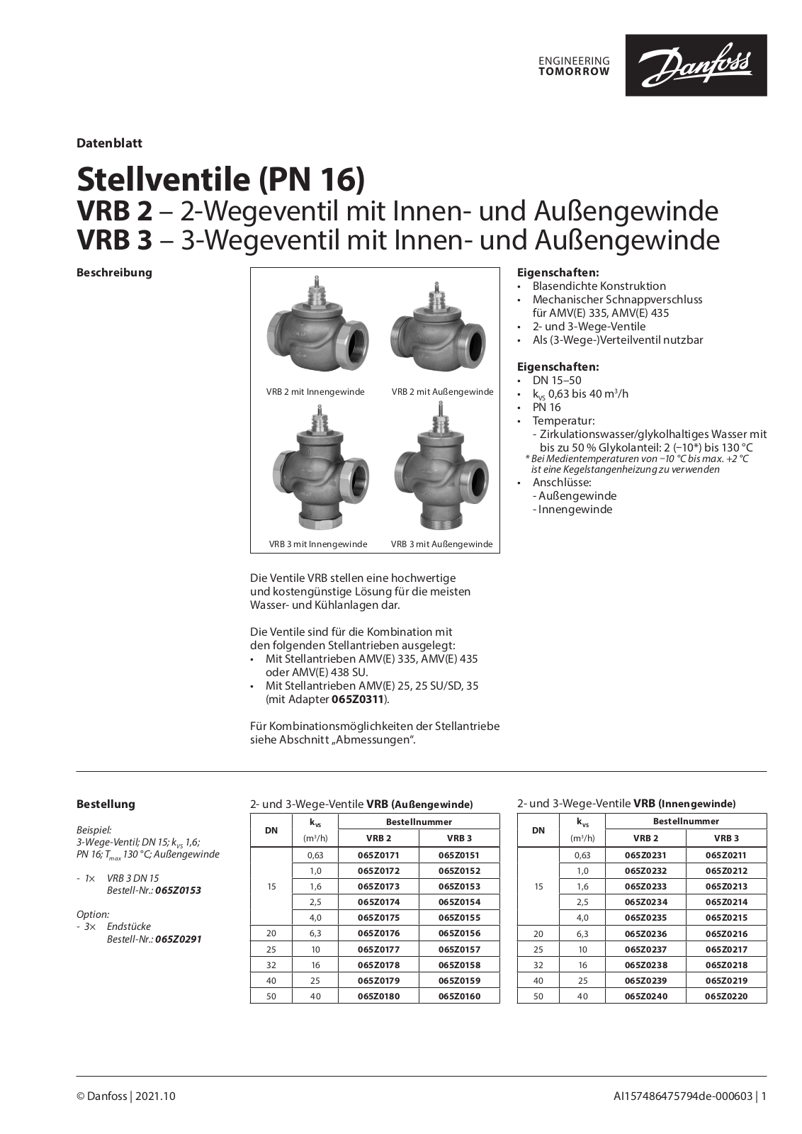 Danfoss VRB 2, VRB 3 Data sheet