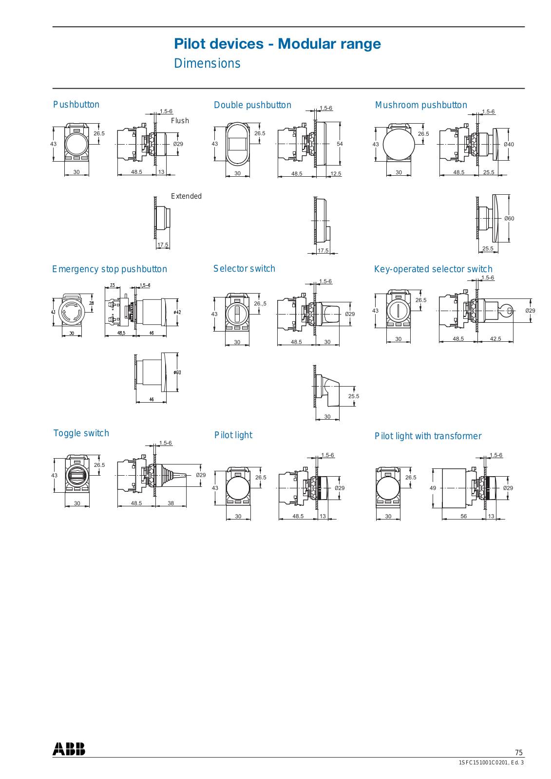 ABB Pilot devices Modular range Dimensional Sheet