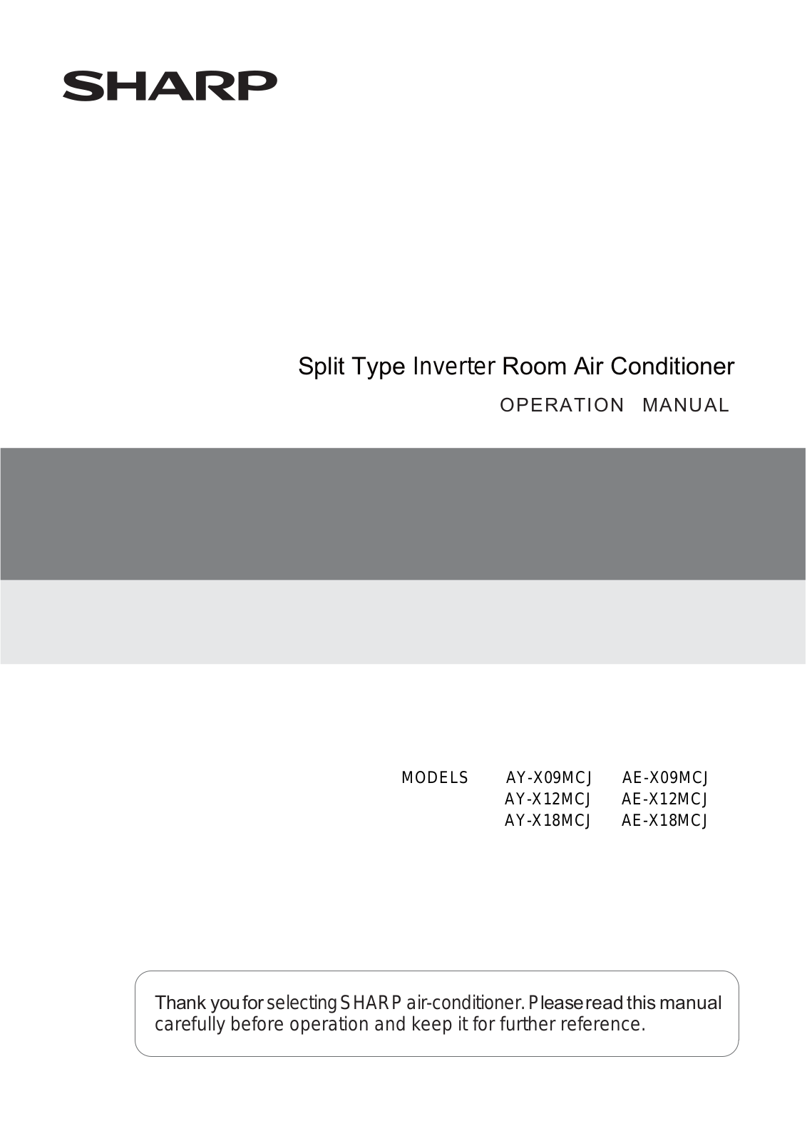 Sharp AE-X09MC0J, AE-X12MCJ, AY-X09MCJ, AY-X12MCJ, AY-X18MCJ User Manual