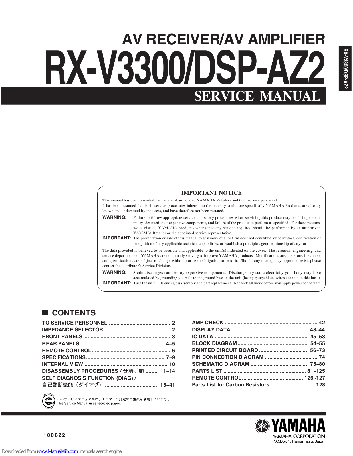 Yamaha ZRX-V33 Service Manual