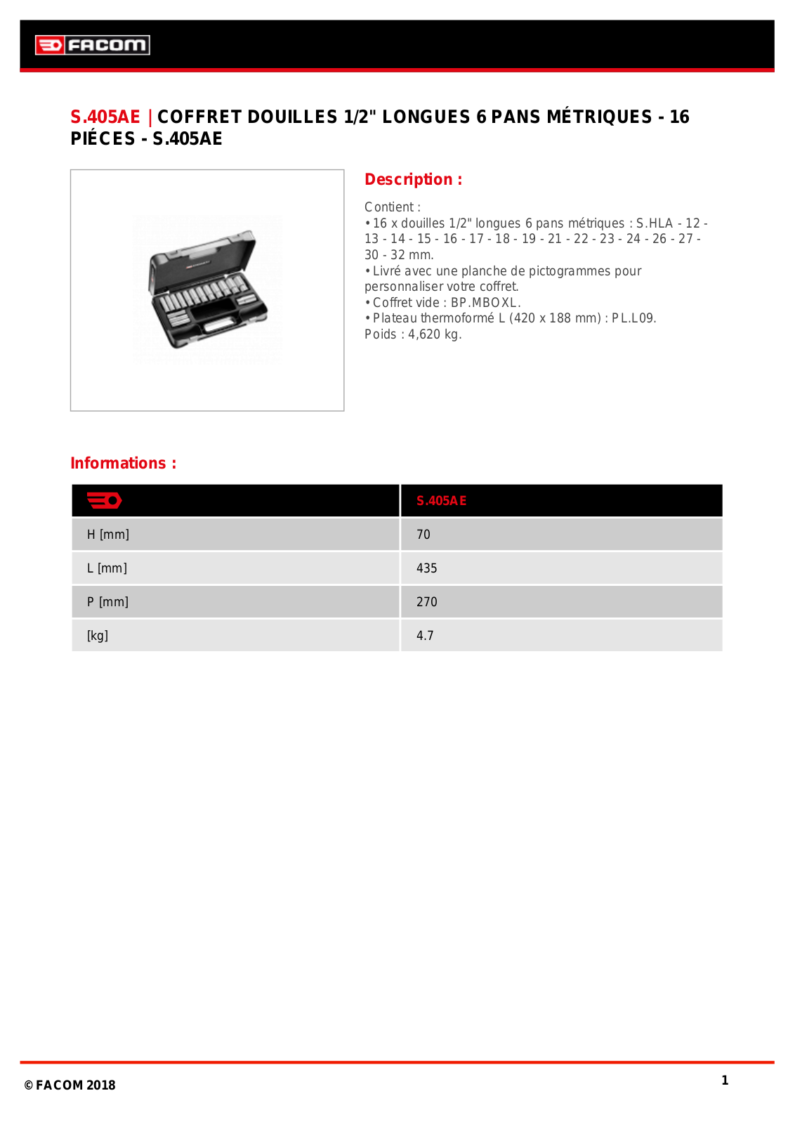 Facom S.405AE Specification - ManualMachine.com