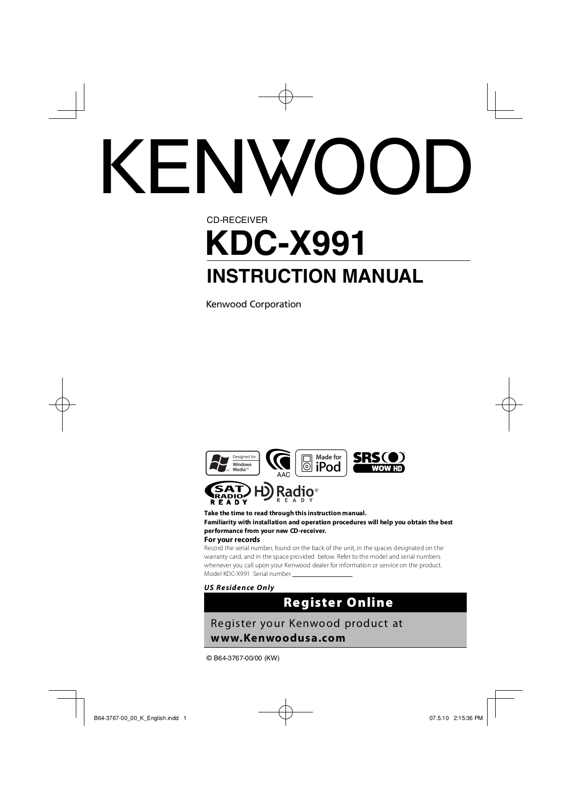 Kenwood KDC-X991 User Manual