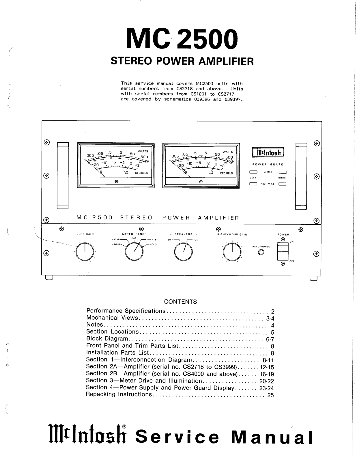 McIntosh MC-2500 Service manual