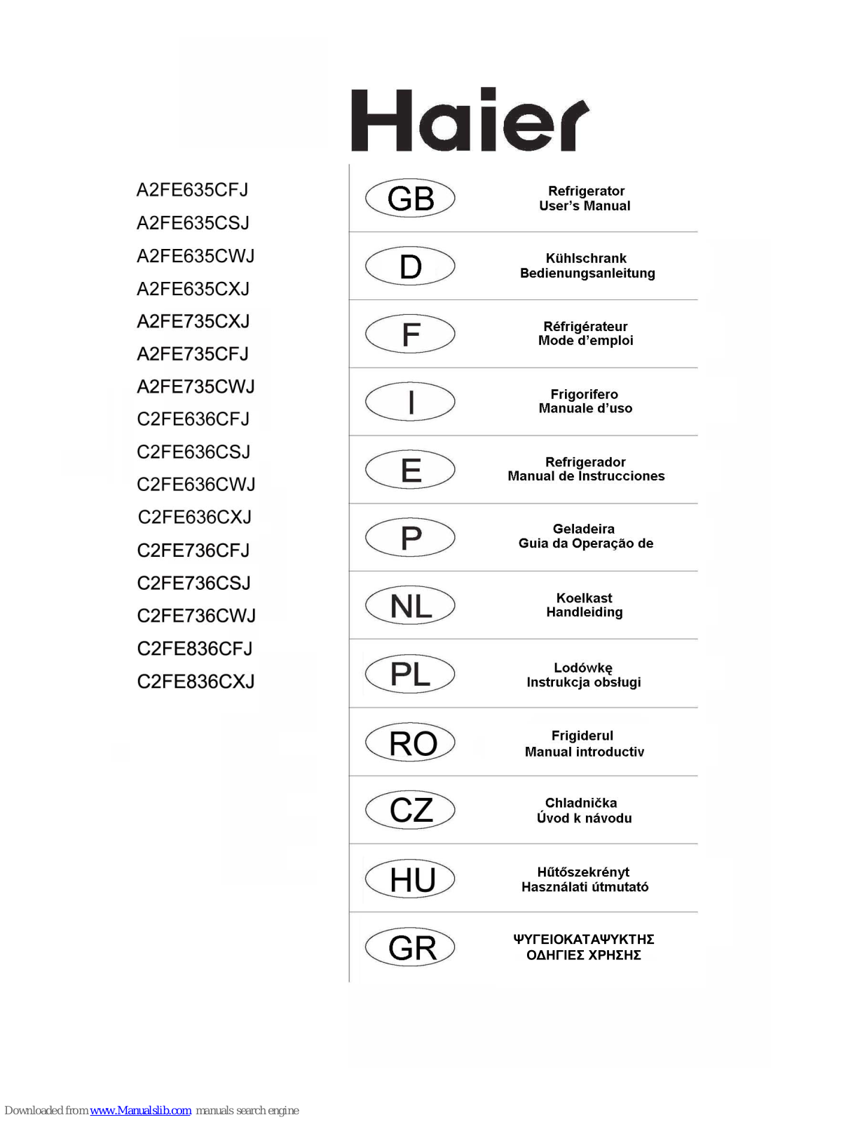 Haier A2FE635CSJ, A2FE735CWJ, A2FE735CXJ, A2FE735CFJ, A2FE635CWJ User Manual