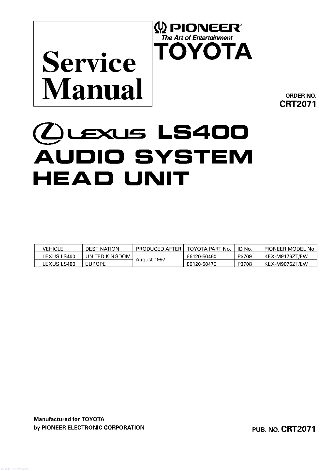 Pioneer KEXM-9076-ZT, KEXM-9076-ZT-91, KEXM-9176-ZT, KEXM-9176-ZT-91 Service manual