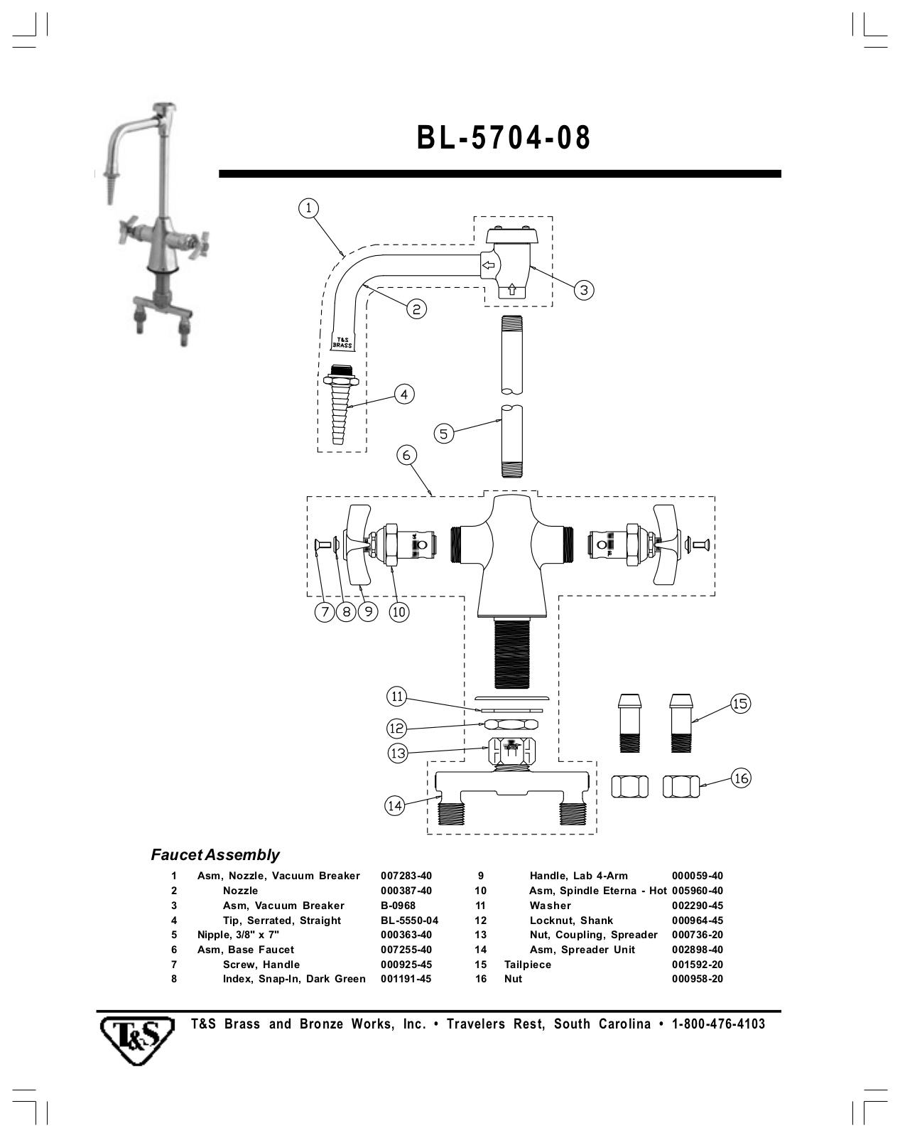 T & S Brass & Bronze Works BL-5704-08 Part Manual