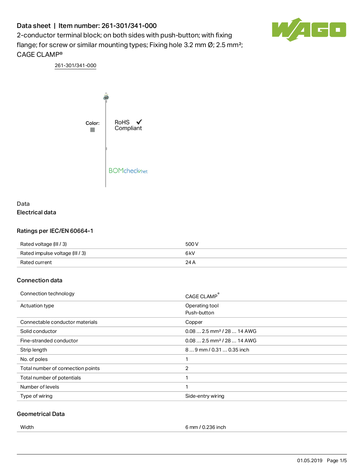 Wago 261-301/341-000 Data Sheet