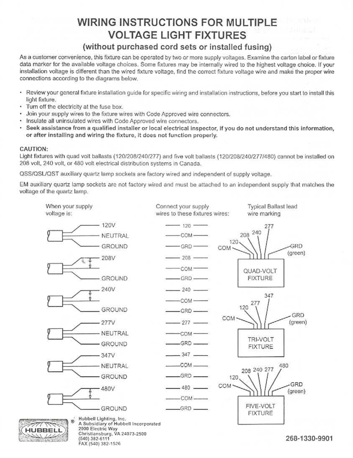 Hubbell Lighting MULTI VOLTAGE WIRING User Manual