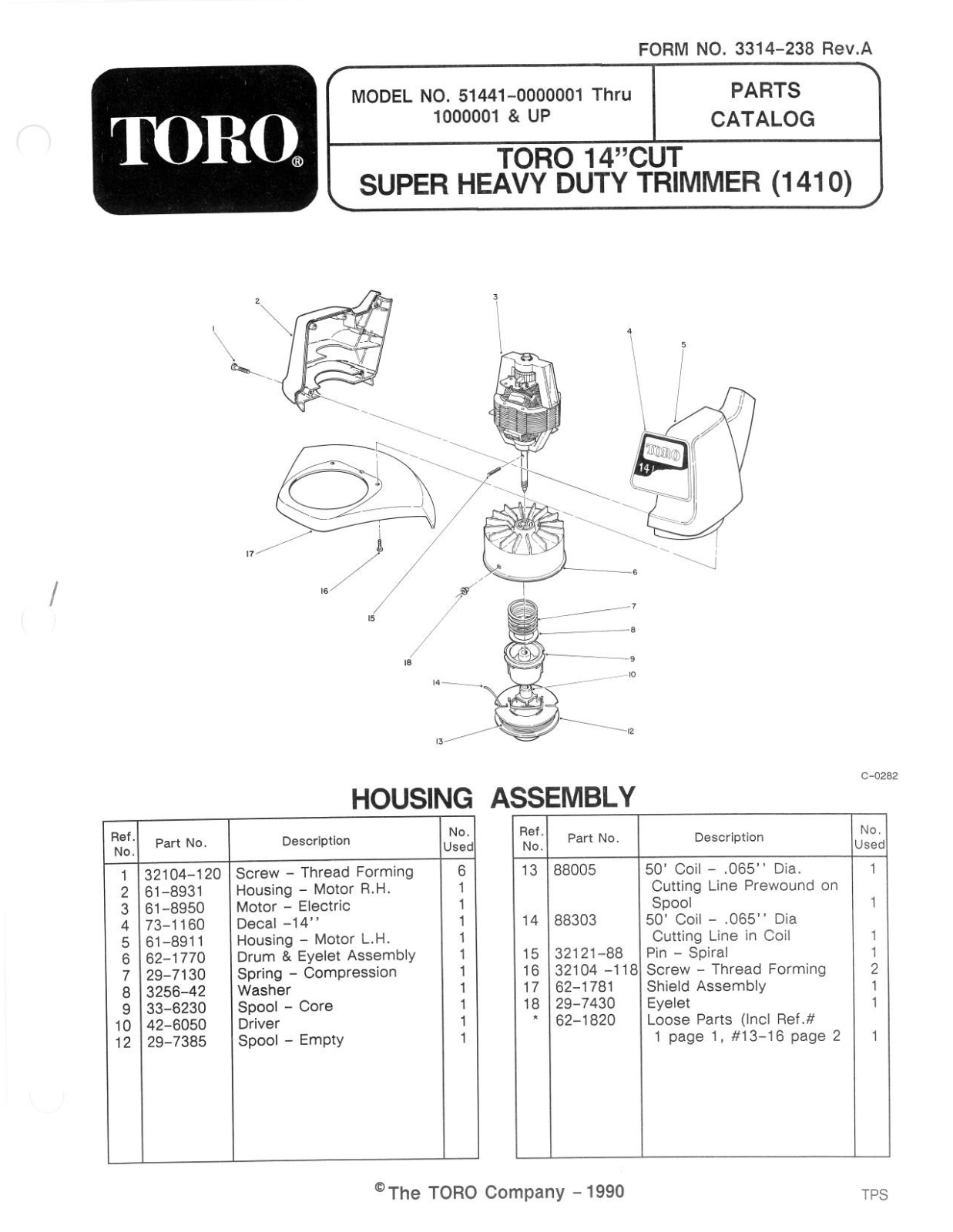 Toro 51441 Parts Catalogue