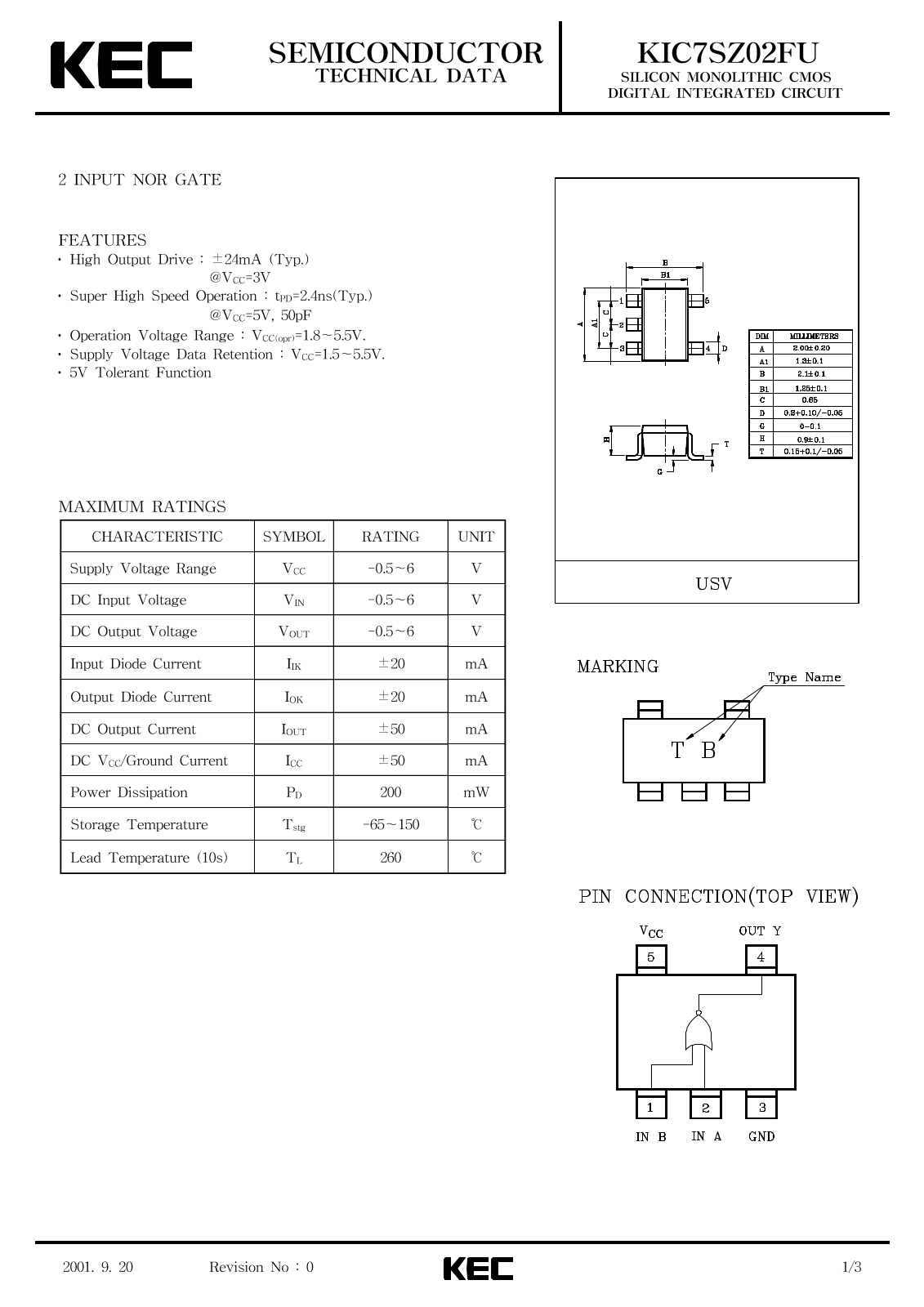 KEC KIC7SZ02FU Datasheet