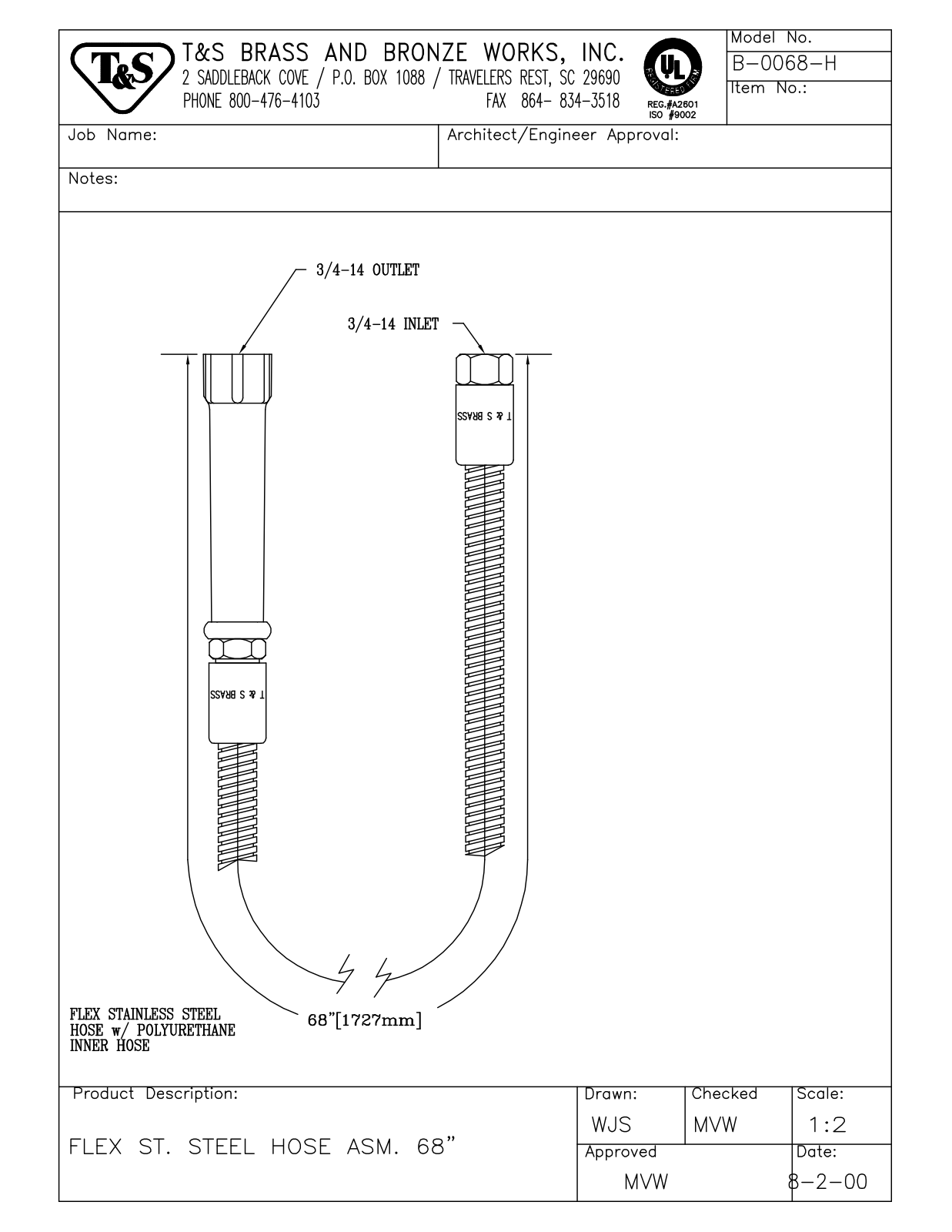 T & S Brass & Bronze Works B-0068-H General Manual