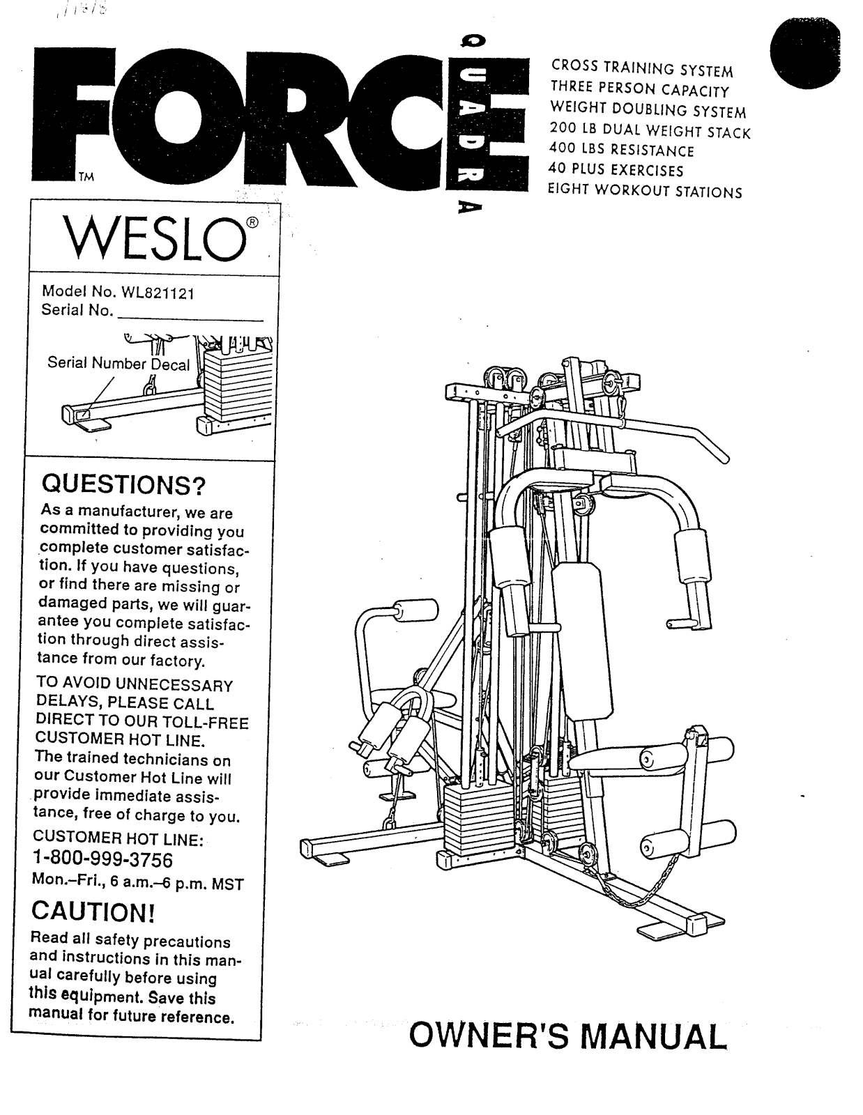 Weslo WL821121 Owner's Manual