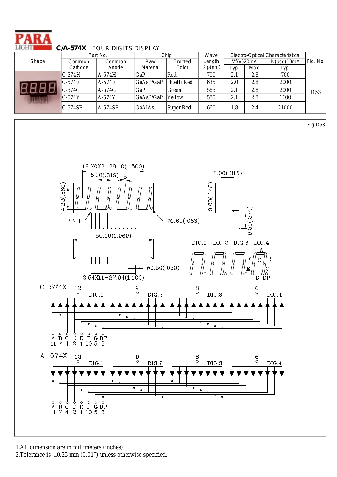 PARA C-574Y, C-574H, C-574G, C-574E, A-574Y Datasheet