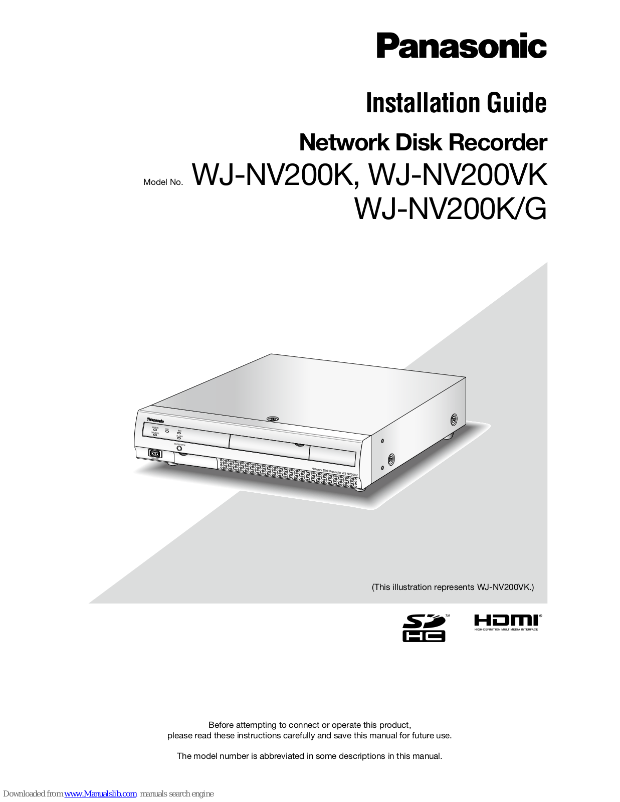 Panasonic WJ-NV200VK, WJ-NV200G, WJ-NV200K Installation Manual