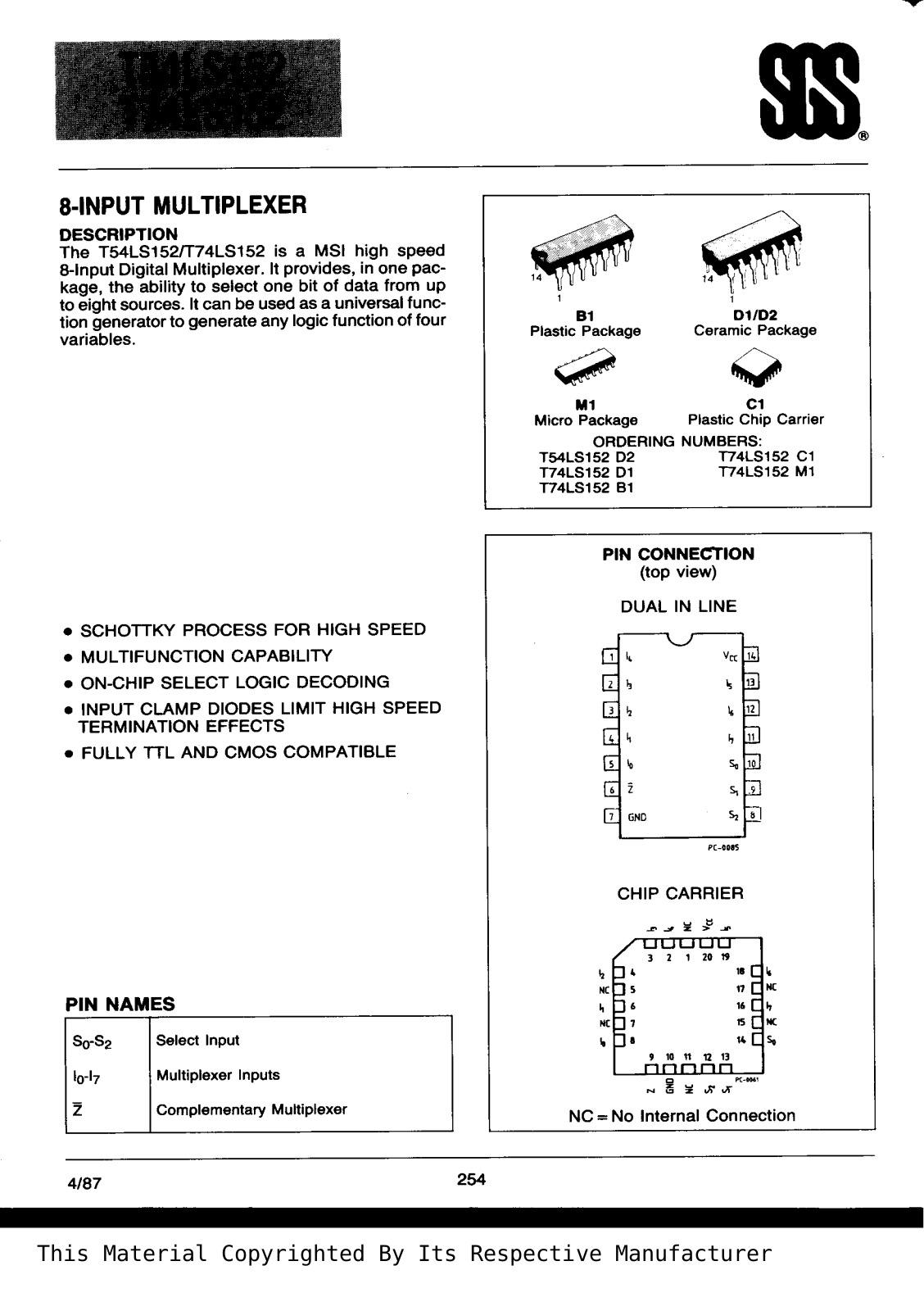 Datasheet T74LS152B1 Specification - ManualMachine.com
