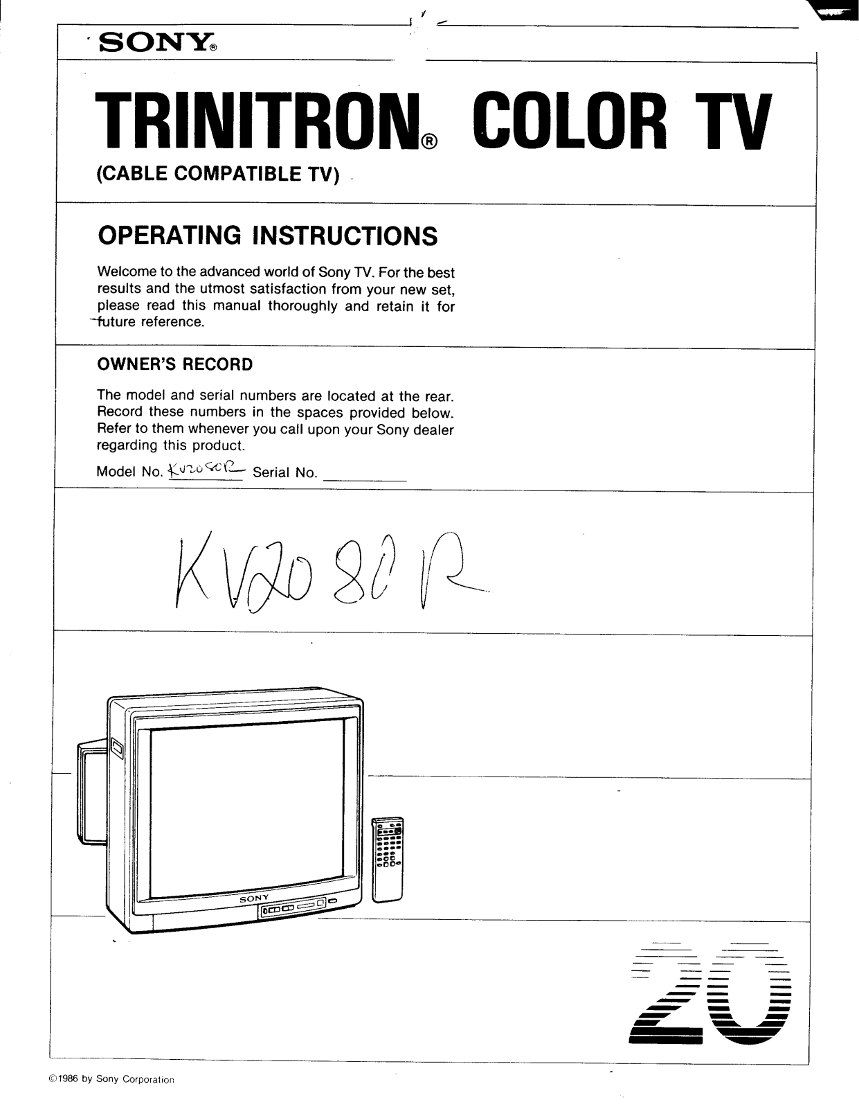 Sony KV-2080R Operating manual