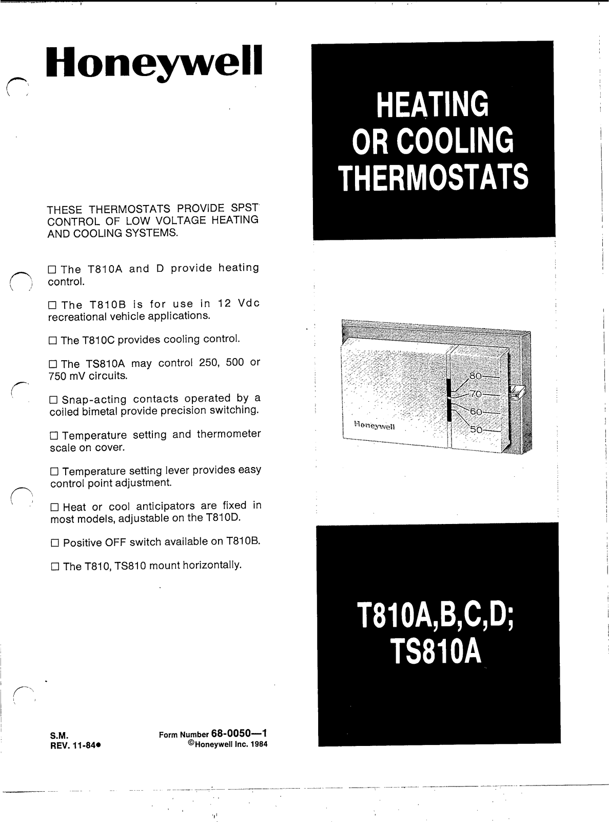 Honeywell T810A, T810B, T810C, T810D, TS810A User Manual