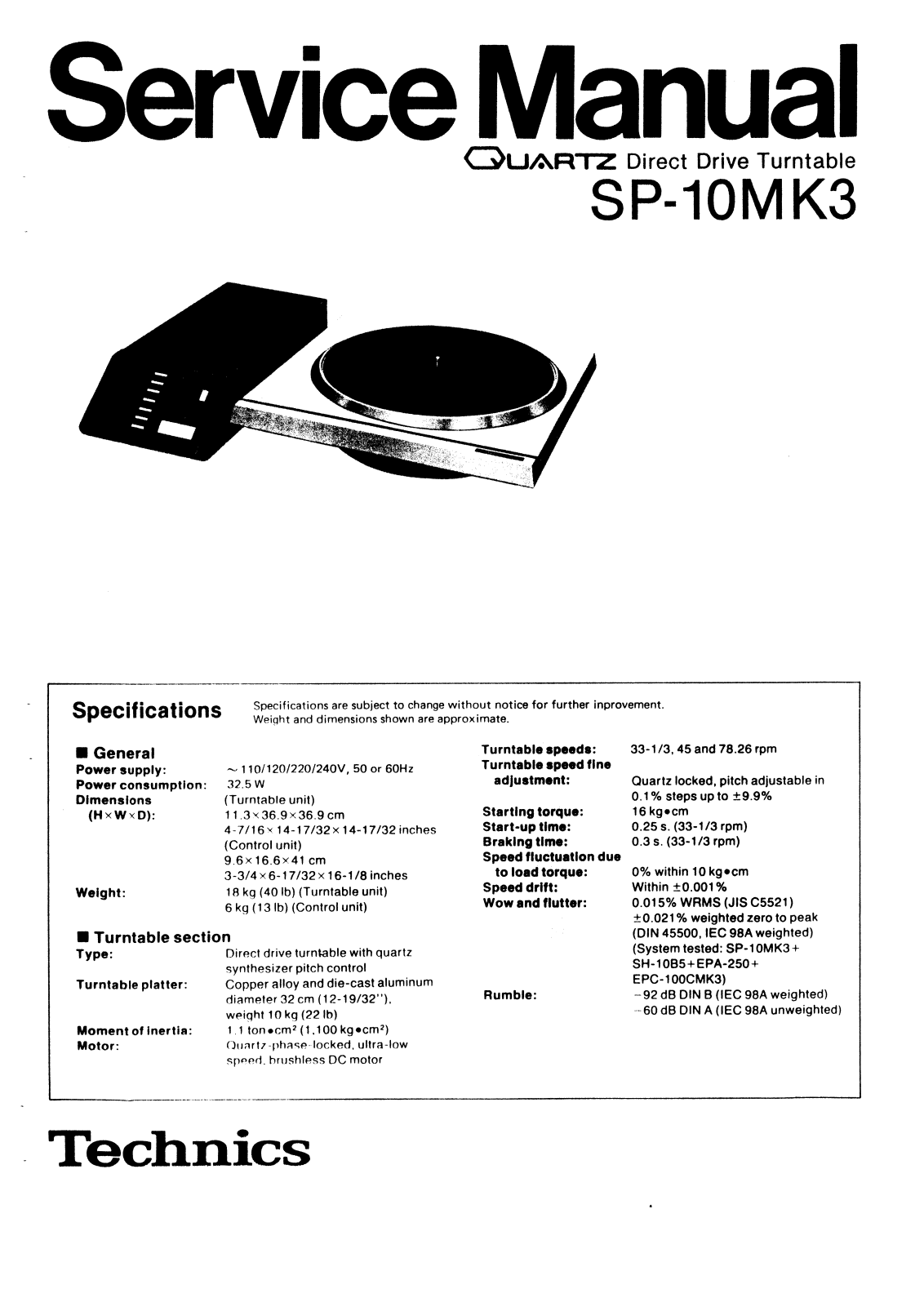 Technics SP-10-Mk3 Service Manual