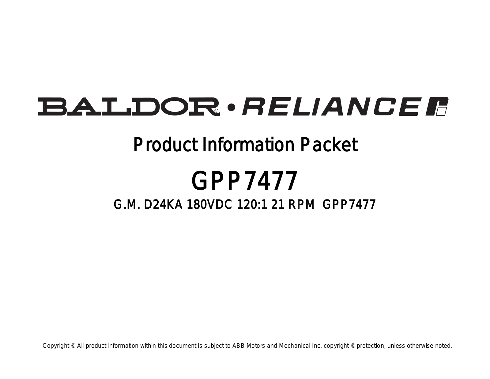 Baldor GPP7477 Product Information Sheet