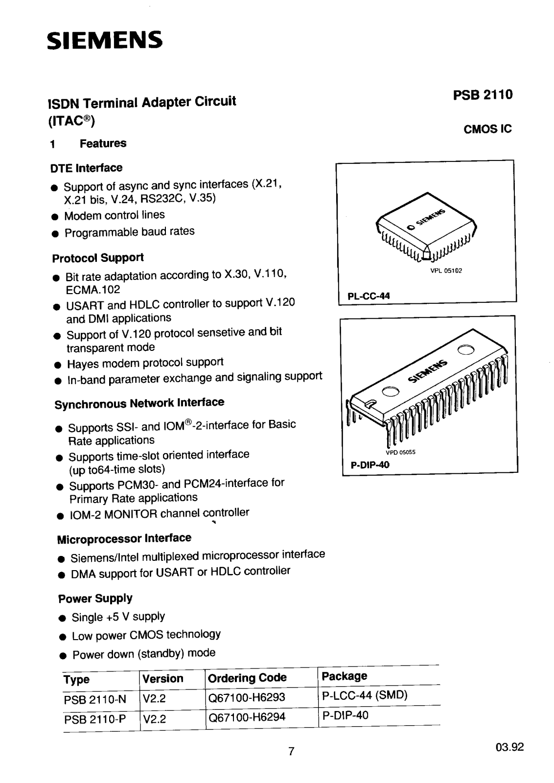 Siemens PSB2110-N, PSB2110-P Datasheet