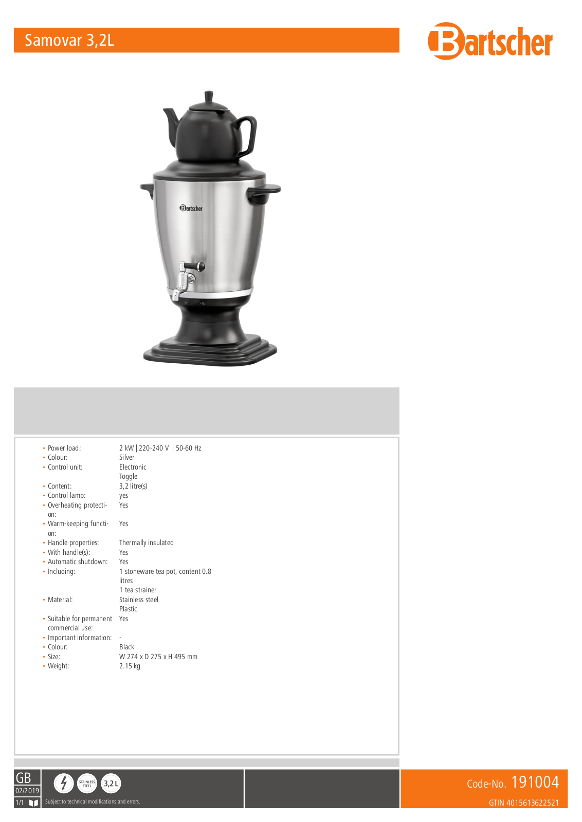 Bartscher Samowar 3 User Manual