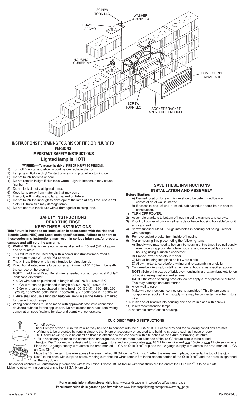 Kichler 15073 User Manual