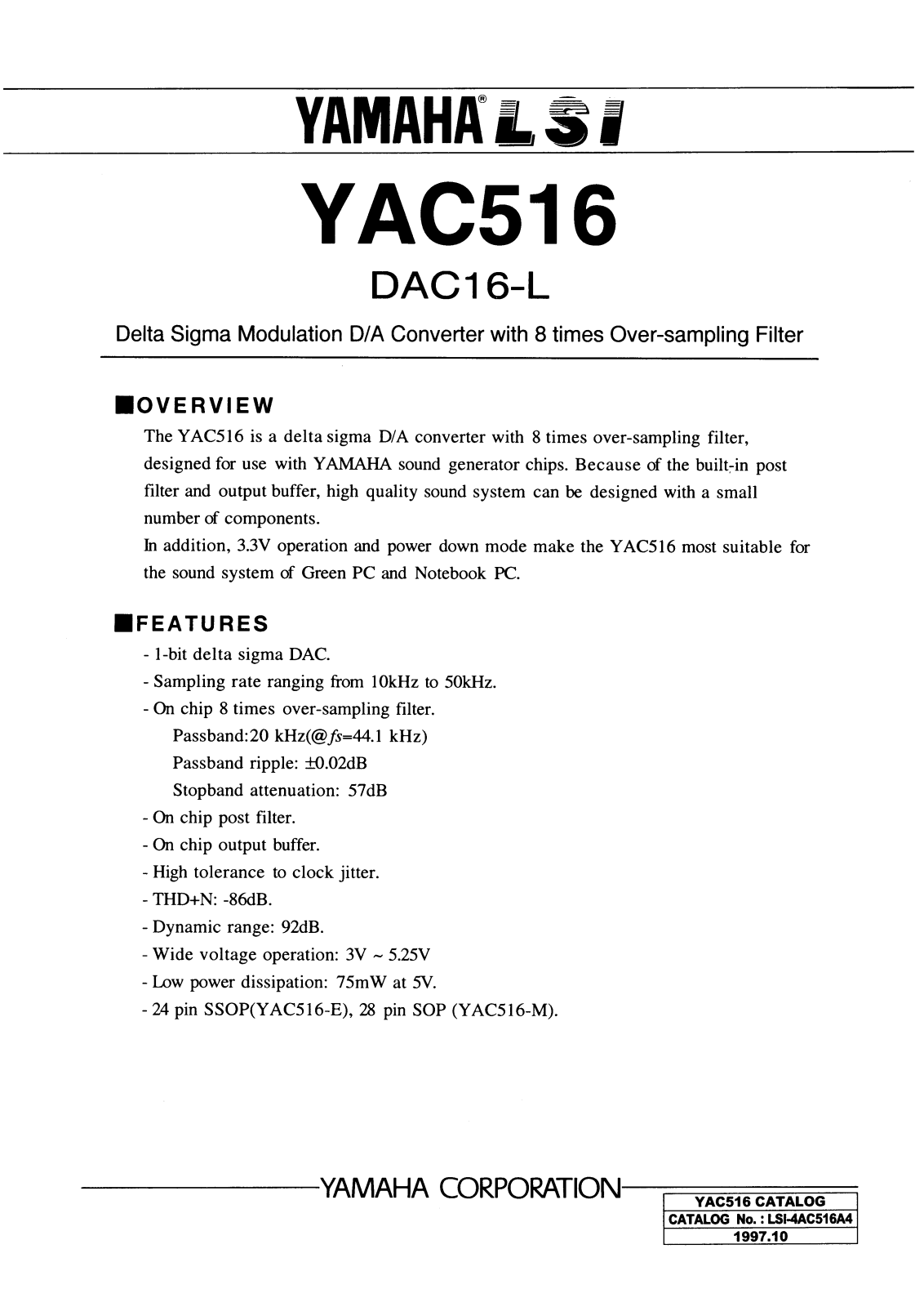 YAMAHA YAC516-M, YAC516-E Datasheet