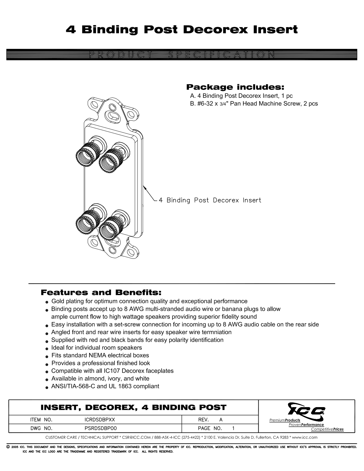ICC ICRDSDBPWH, ICRDSDBPIV, ICRDSDBPAL Specsheet - ManualMachine.com