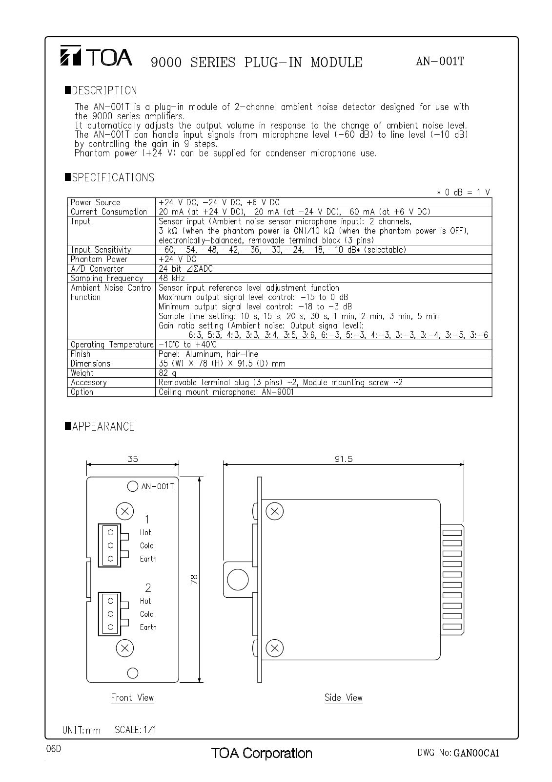 TOA AN-001T User Manual