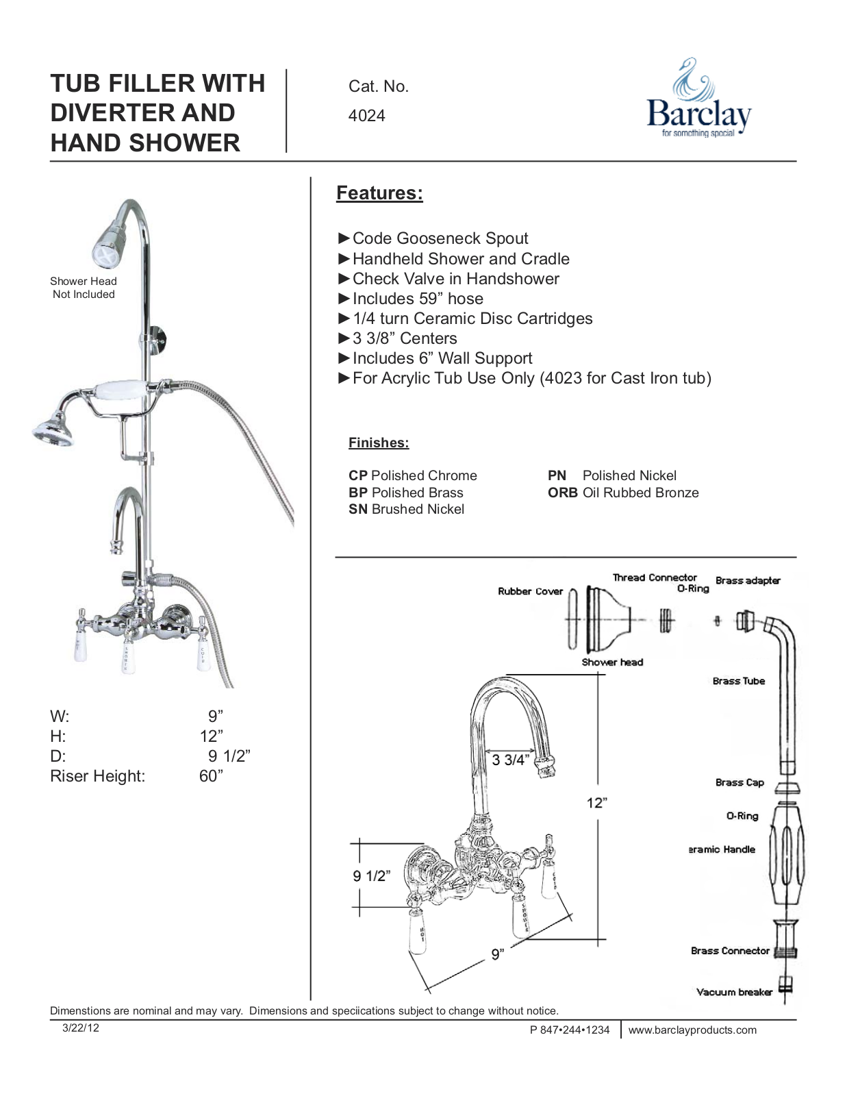 Barclay 4024PLSN Specifications