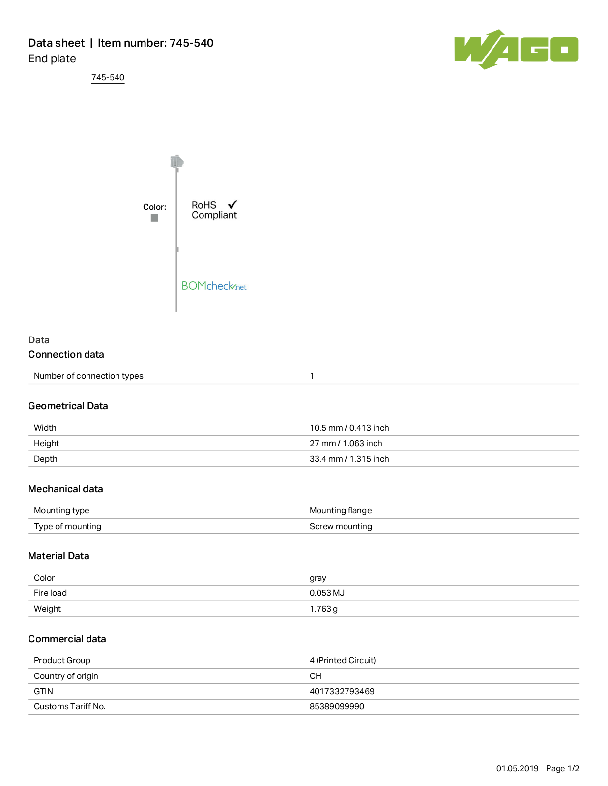 Wago 745-540 Data Sheet