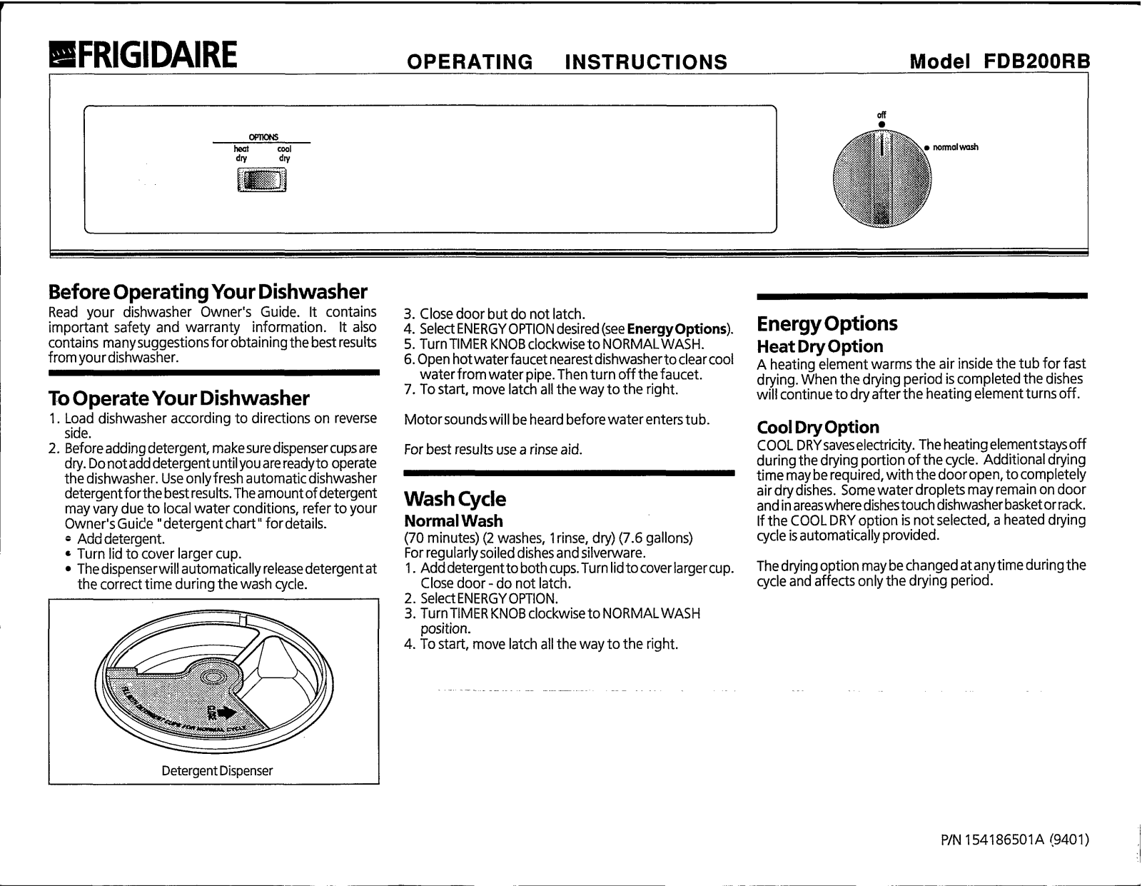 Frigidaire FDB200RB Owner's Guide