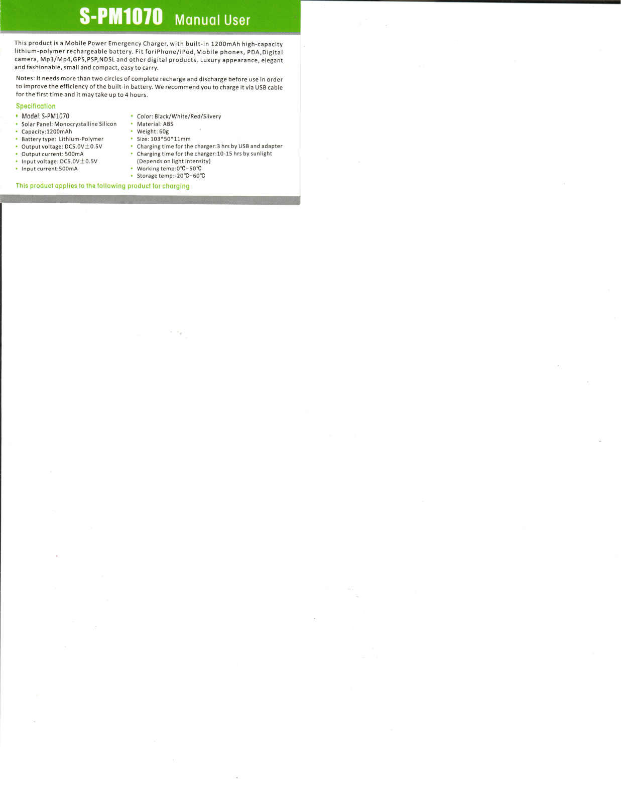 Samick S-PM1070 User Manual