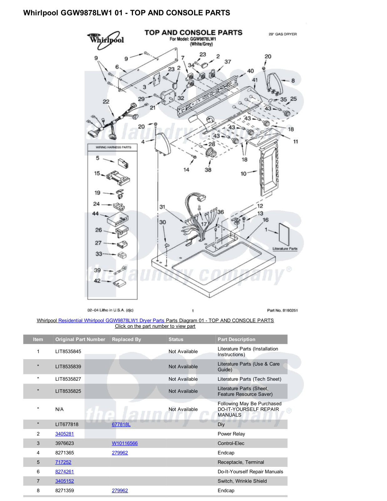 Whirlpool GGW9878LW1 Parts Diagram