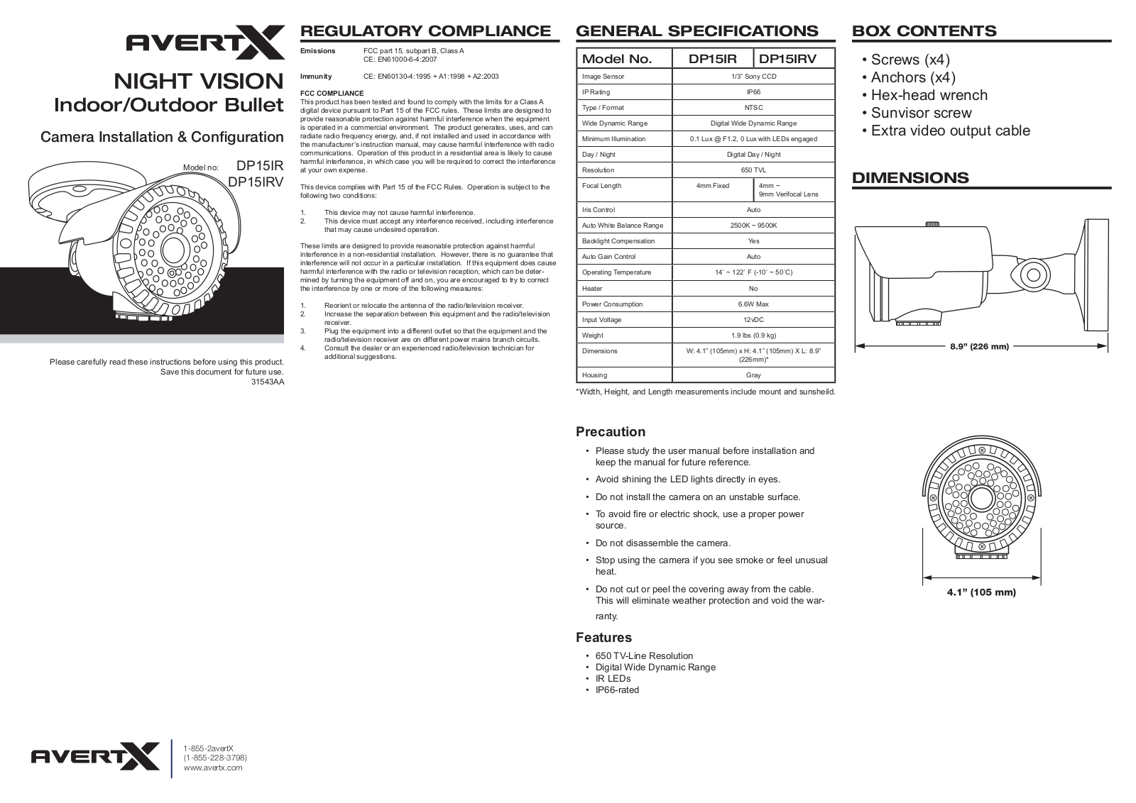 Avertx DP15IR, DP15IRV User Manual