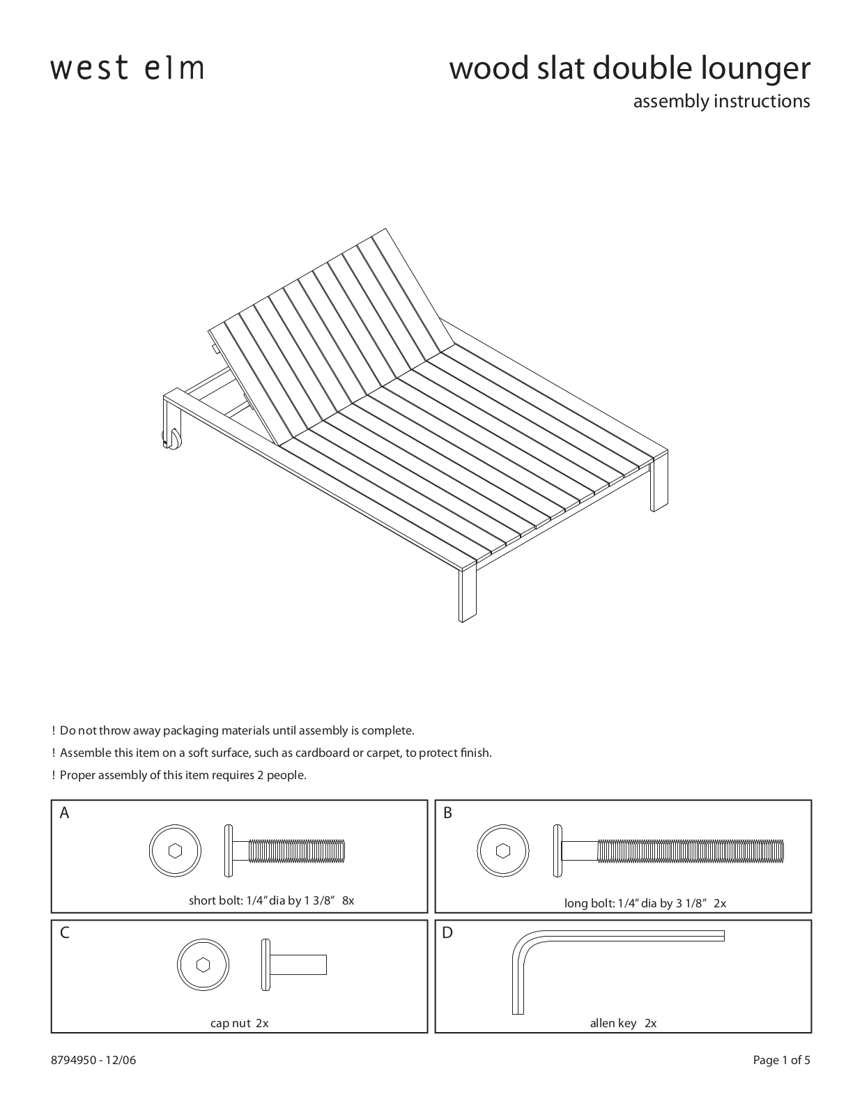 West Elm Wood Slat Double Lounger Assembly Instruction