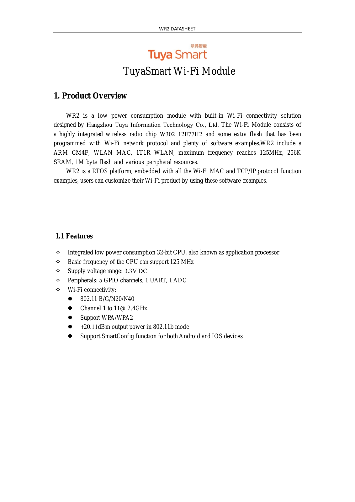 Hangzhou Tuya Information Technology WR2 User Manual