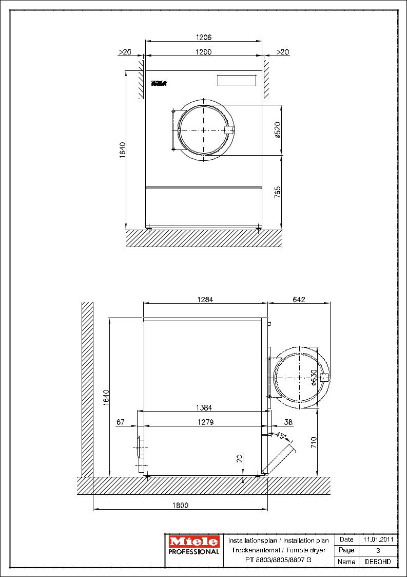 Miele PT 8803 G, PT 8805 G, PT 8807 G Installation diagram